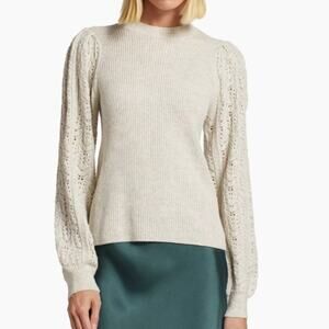 NWT Splendid Phoebe Pointelle Oat Heather Cashmere Blend Sweater XS $148
